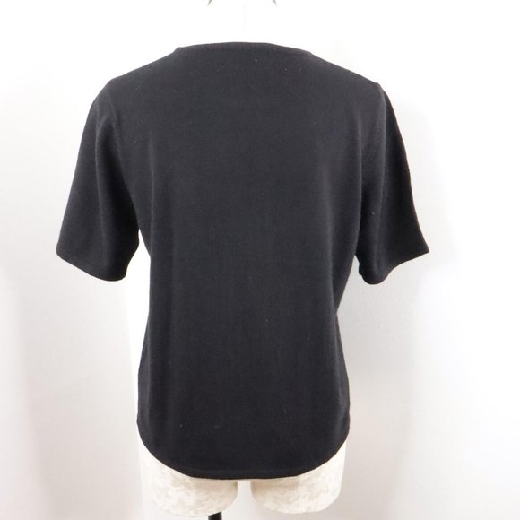 Sag Harbor Women's M Vintage Black Argyle Diamond Short Sleeve Acrylic Sweater - Picture 5 of 6